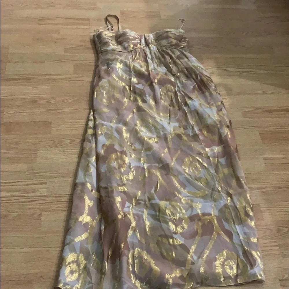 Oleg Cassini Metallic Foil Chiffon Maxi Dress - 8